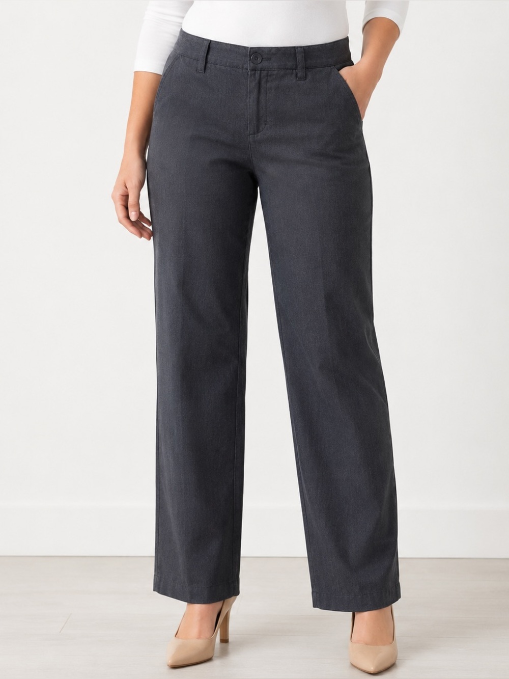 Lee Comfort Waistband Stretch Straight Leg Pants Gray Petite 10